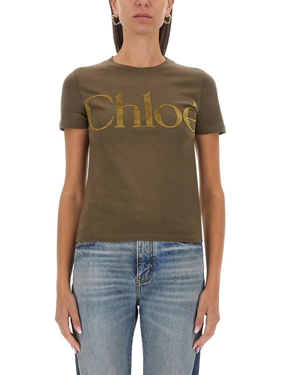 CHLOE' T-SHIRT IN JERSEY DI COTONE CON STAMPA LOGO