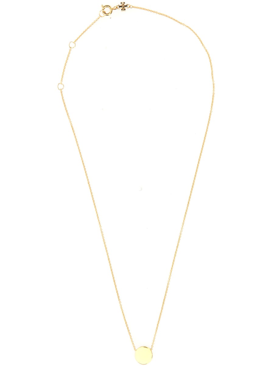 TORY BURCH COLLANA "KIRA" IN OTTONE CON PENDENTE LOGO