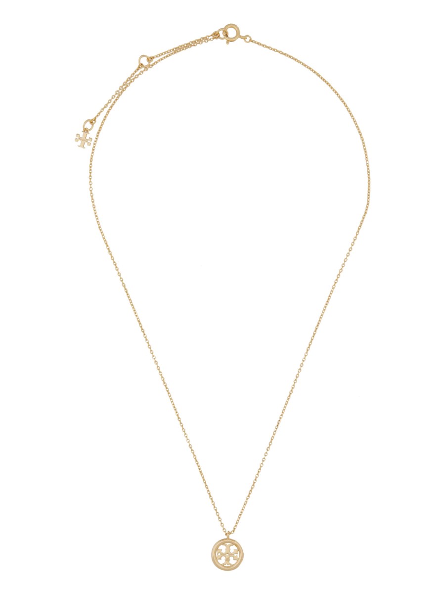 TORY BURCH COLLANA MILLER IN ACCIAIO CON PENDENTE LOGO