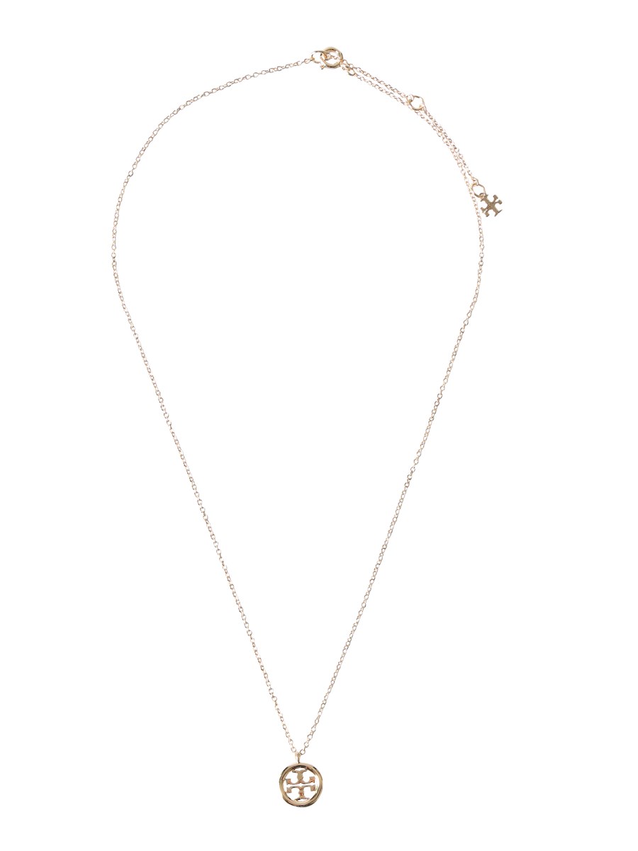 TORY BURCH COLLANA MILLER IN ACCIAIO CON PENDENTE LOGO