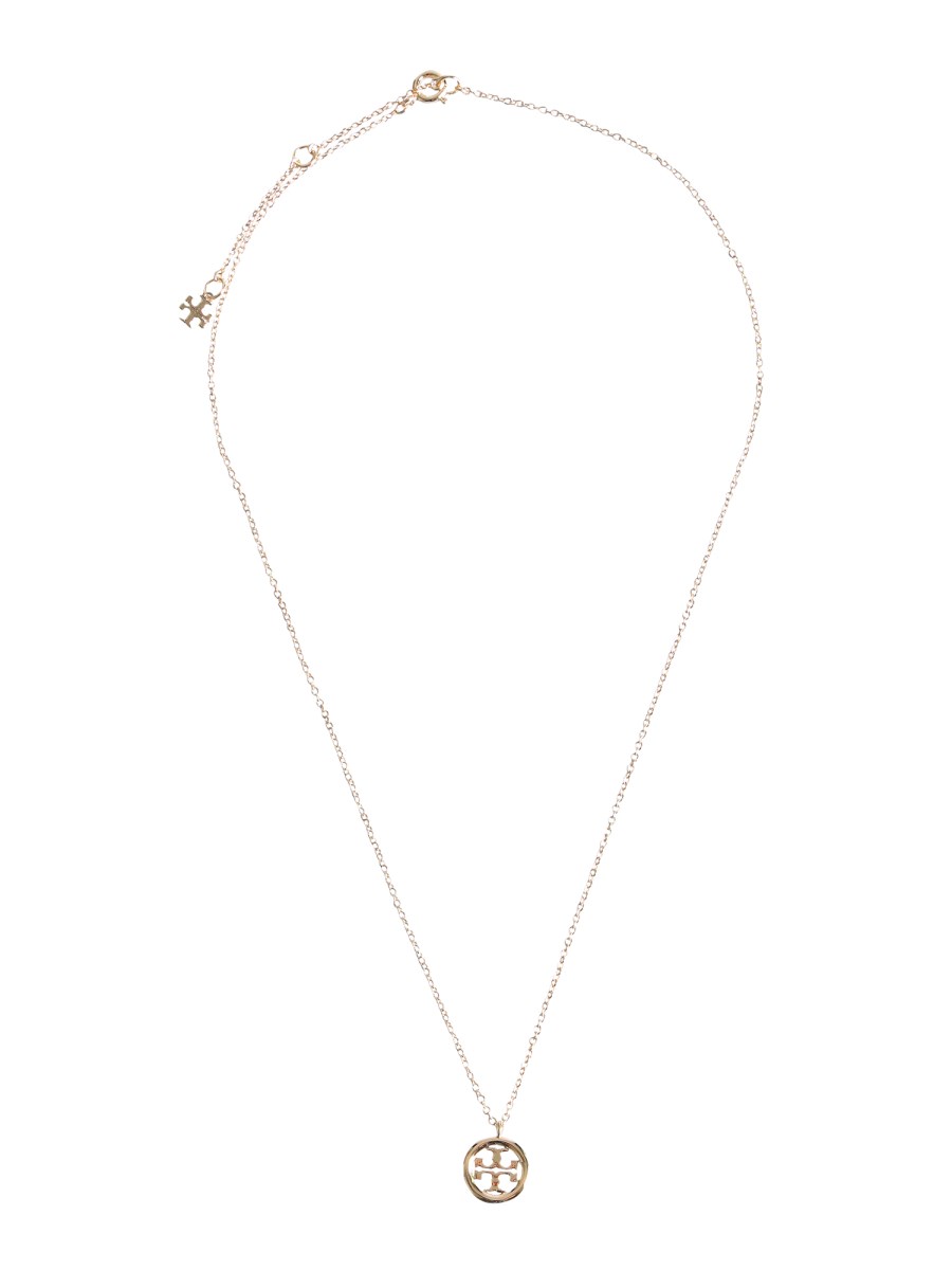 TORY BURCH COLLANA MILLER IN ACCIAIO CON PENDENTE LOGO