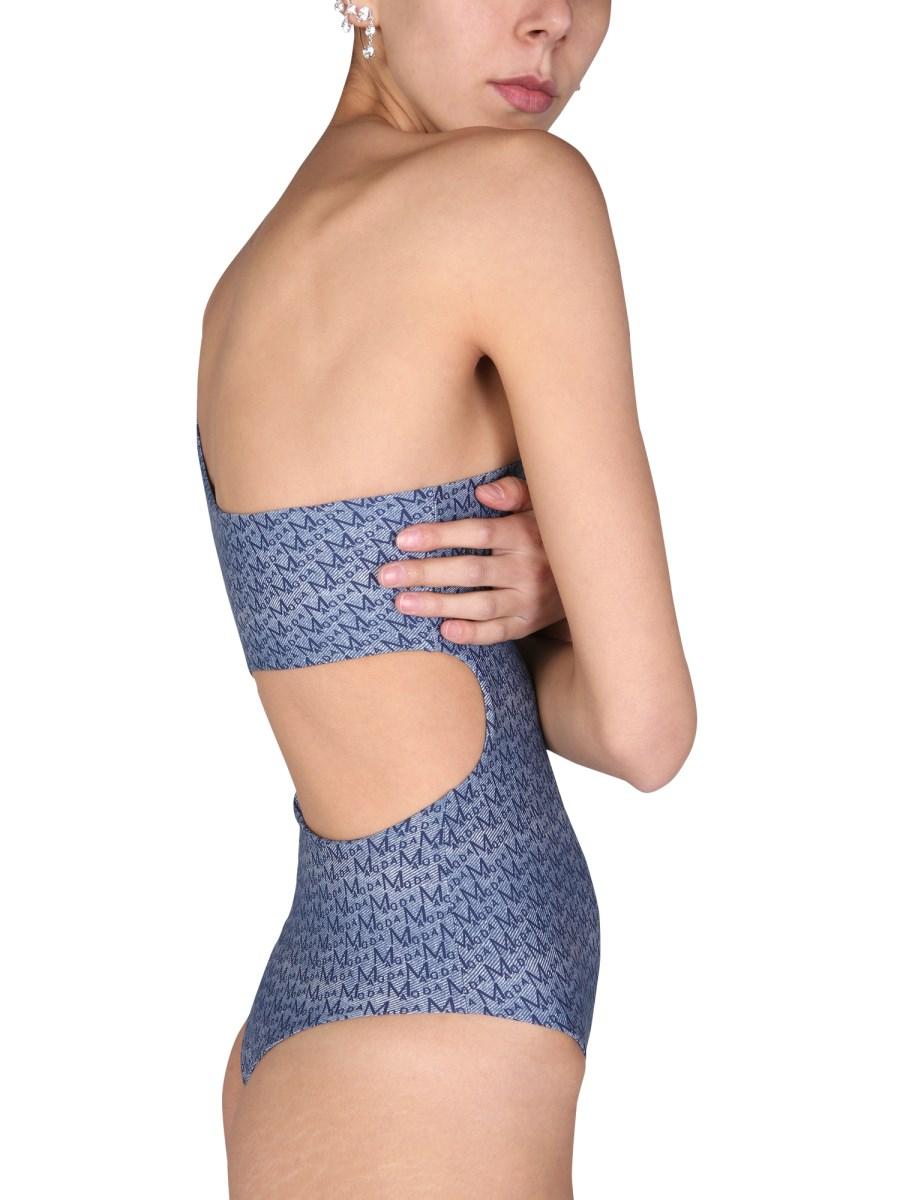 MAGDA BUTRYM COSTUME INTERO CUT-OUT MONOSPALLA IN DENIM MONOGRAM