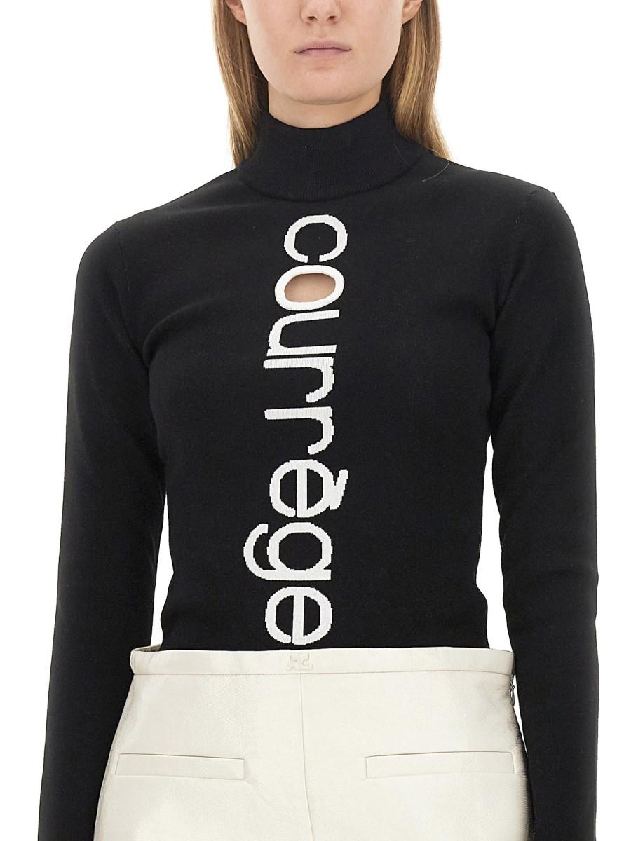 COURREGES MAGLIA CON INTARSIO LOGO IN VISCOSA