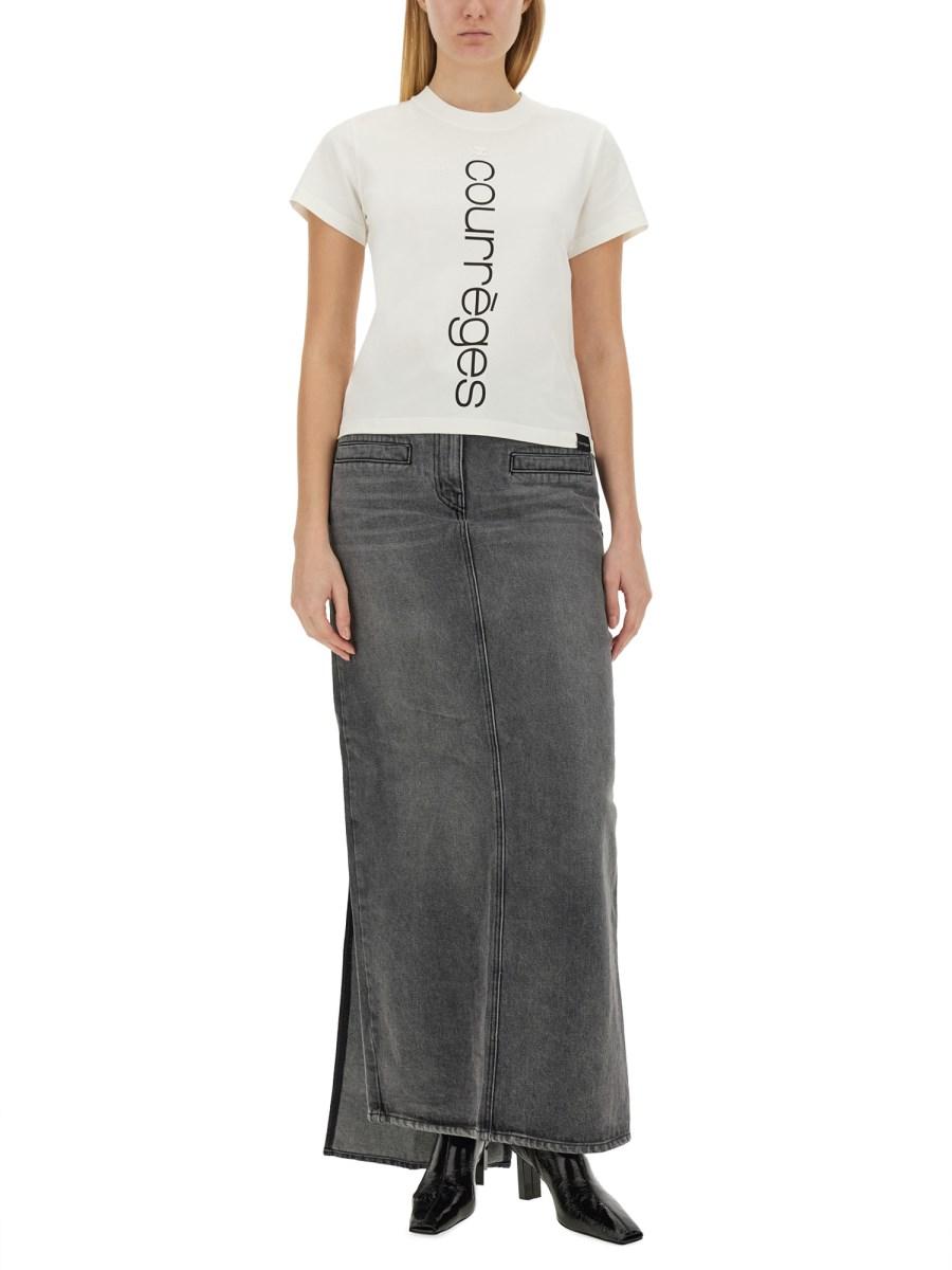 COURREGES T-SHIRT IN JERSEY DI COTONE CON LOGO