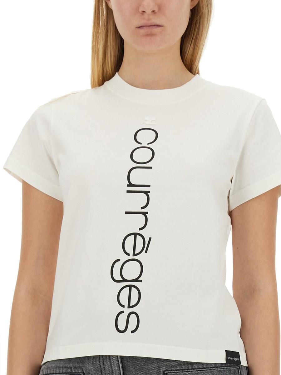 COURREGES T-SHIRT IN JERSEY DI COTONE CON LOGO