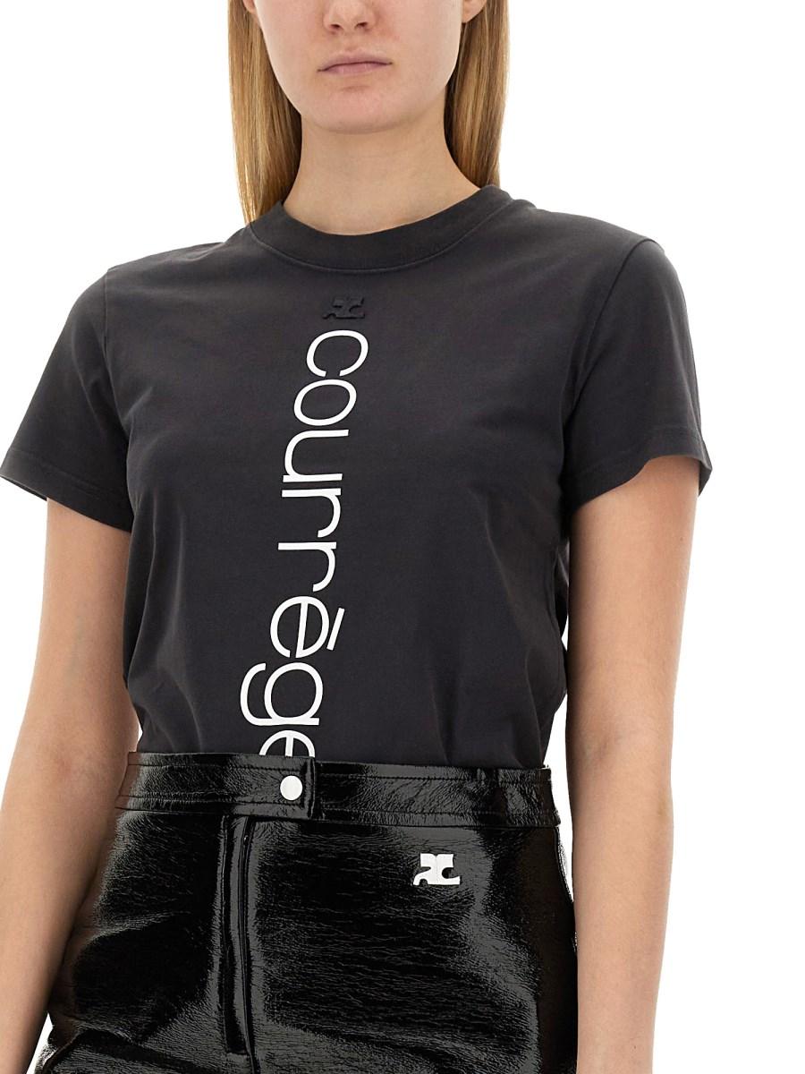 COURREGES T-SHIRT IN JERSEY DI COTONE CON LOGO