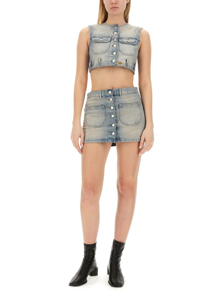 COURREGES TOP CROPPED IN DENIM DI COTONE