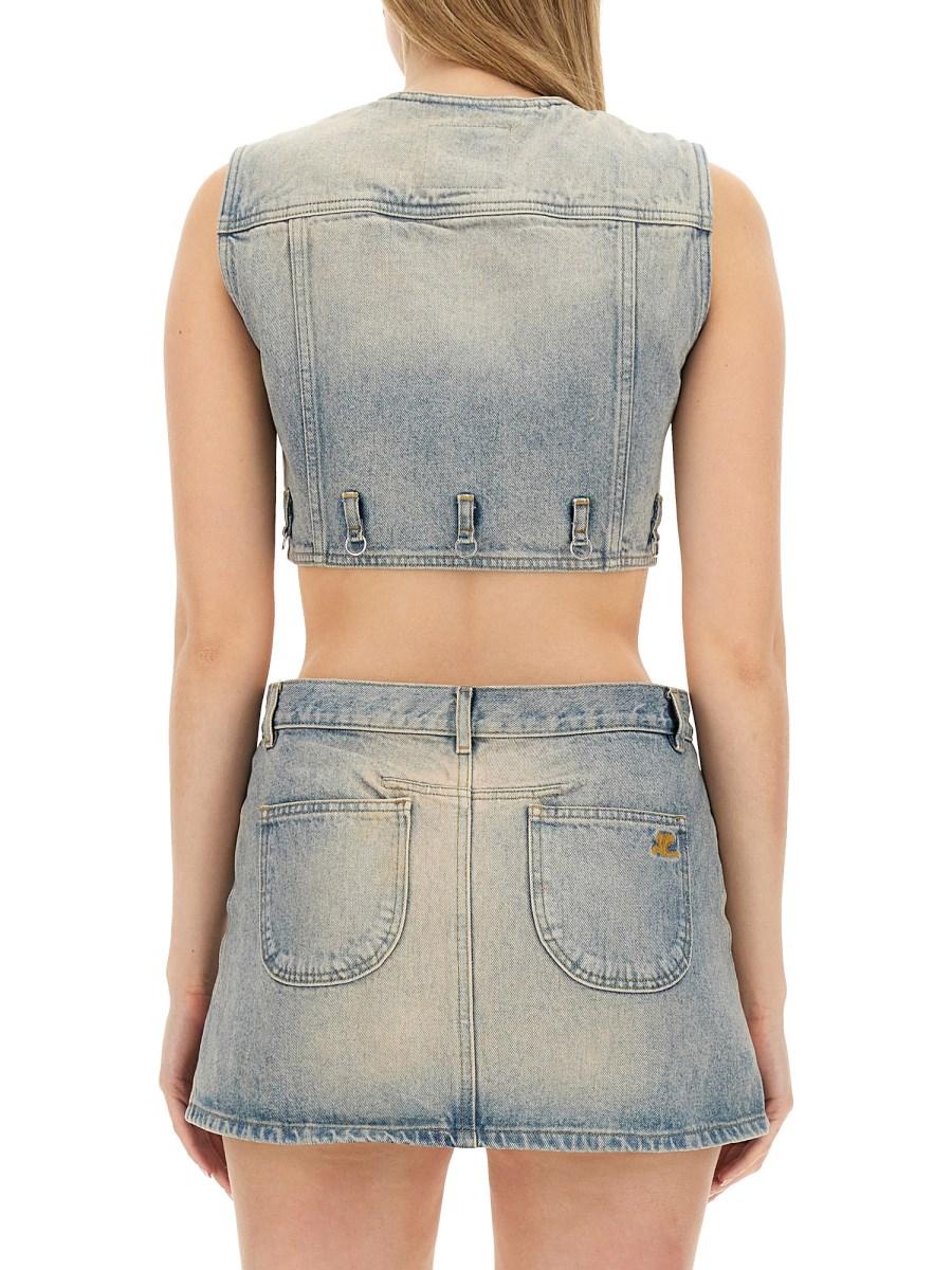 COURREGES TOP CROPPED IN DENIM DI COTONE