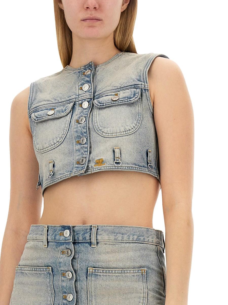 COURREGES TOP CROPPED IN DENIM DI COTONE