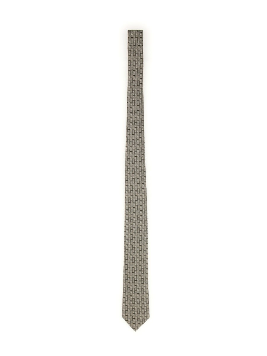 FERRAGAMO CRAVATTA JACQUARD GANCINI MONOGRAM IN SETA