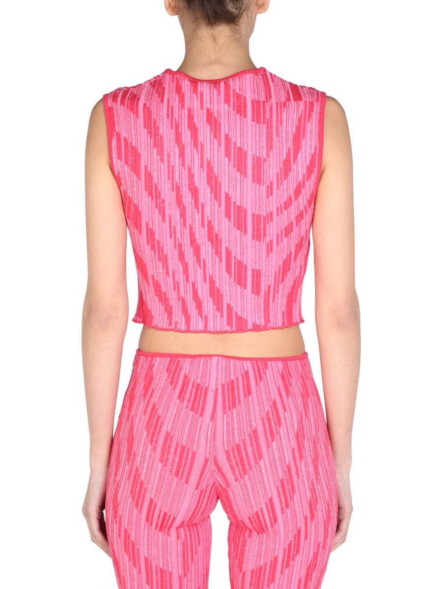 PHILOSOPHY DI LORENZO SERAFINI CROP TON IN MAGLIA JACQUARD LAVORATA A COSTE