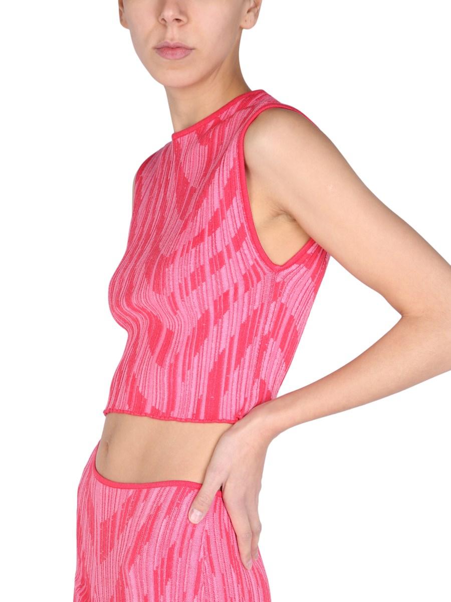 PHILOSOPHY DI LORENZO SERAFINI CROP TON IN MAGLIA JACQUARD LAVORATA A COSTE