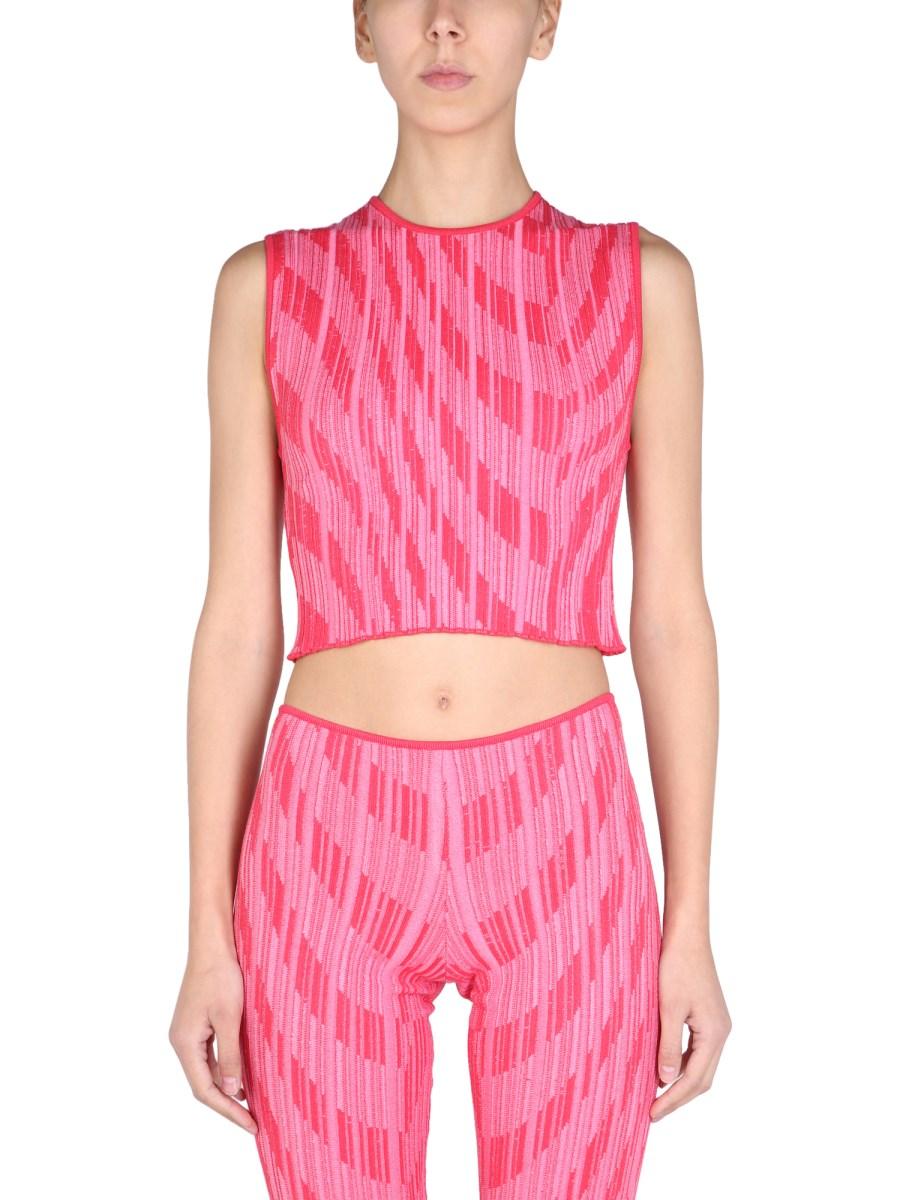 PHILOSOPHY DI LORENZO SERAFINI CROP TON IN MAGLIA JACQUARD LAVORATA A COSTE