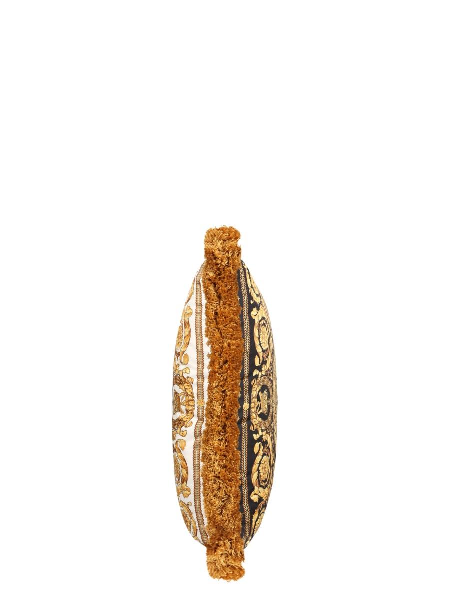 VERSACE CUSCINO IN SETA CON STAMPA BAROCCO E FRANGE