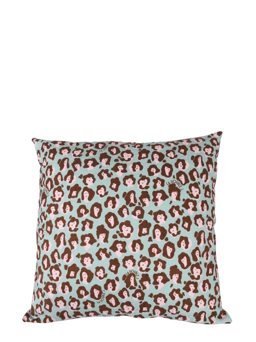 LA DOUBLEJ CUSCINO QUADRATO IN COTONE CON STAMPA LADY LEOPARD