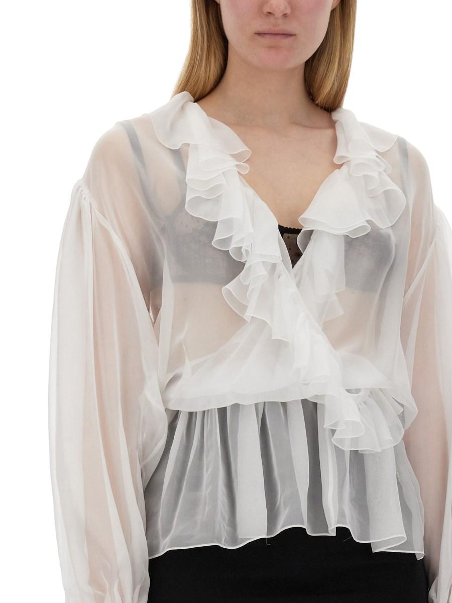 DOLCE & GABBANA BLUSA IN CHIFFON CON VOLANT