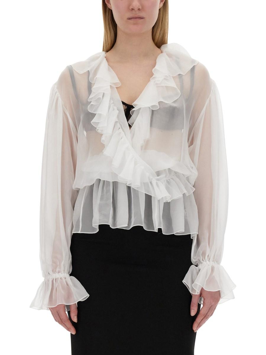 DOLCE & GABBANA BLUSA IN CHIFFON CON VOLANT