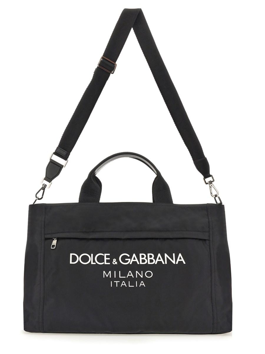 DOLCE & GABBANA BORSONE IN NYLON CON LOGO GOMMATO
