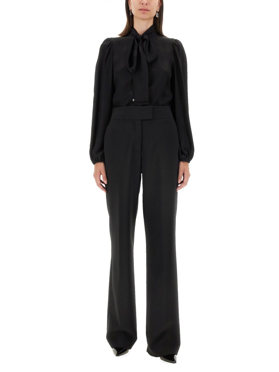 DOLCE & GABBANA CAMICIA IN CHARMEUSE STAMPA LOGO