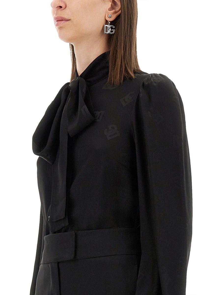 DOLCE & GABBANA CAMICIA IN CHARMEUSE STAMPA LOGO