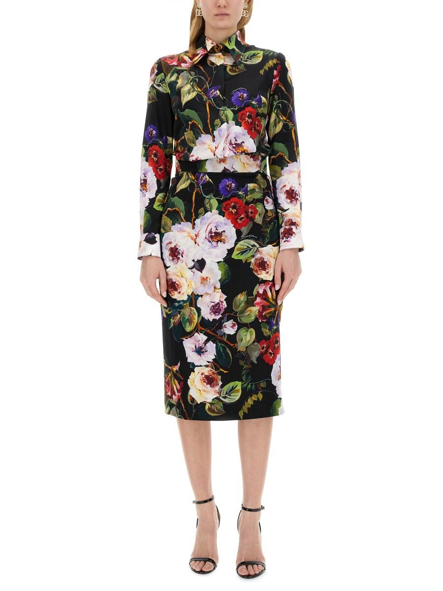 DOLCE & GABBANA CAMICIA IN SETA CON STAMPA ROSETO