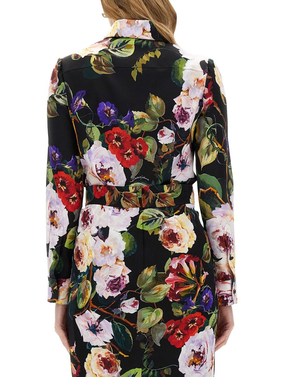 DOLCE & GABBANA CAMICIA IN SETA CON STAMPA ROSETO