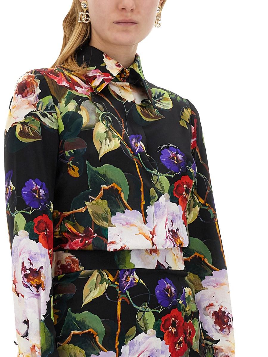 DOLCE & GABBANA CAMICIA IN SETA CON STAMPA ROSETO