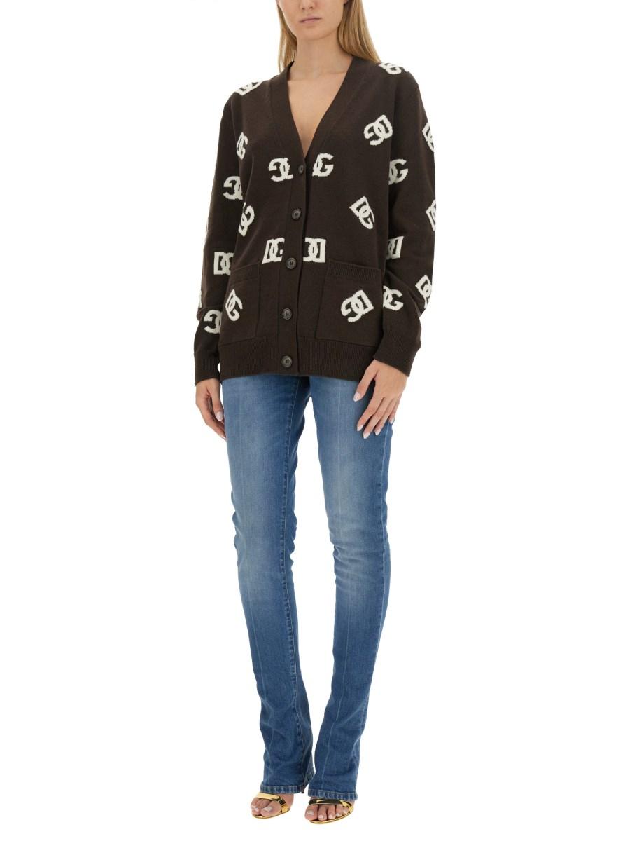 DOLCE & GABBANA CARDIGAN IN LANA CON INTARSIO LOGO