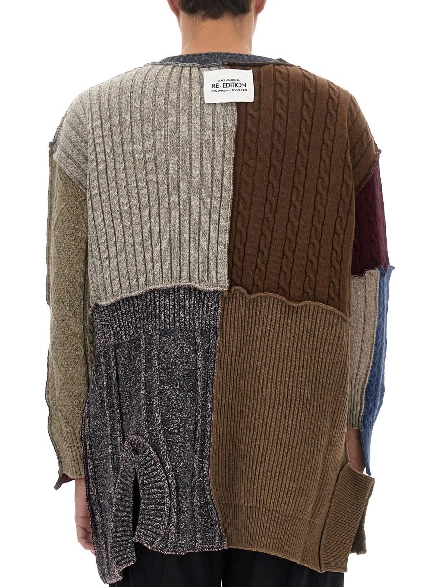 DOLCE & GABBANA CARDIGAN PATCHWORK IN LANA E ALPACA