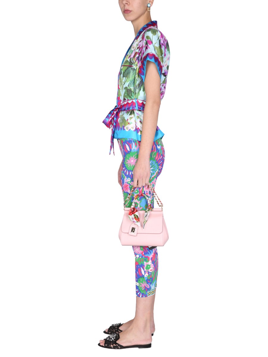 DOLCE & GABBANA LEGGINGS IN SETA CON STAMPA FLOREALE