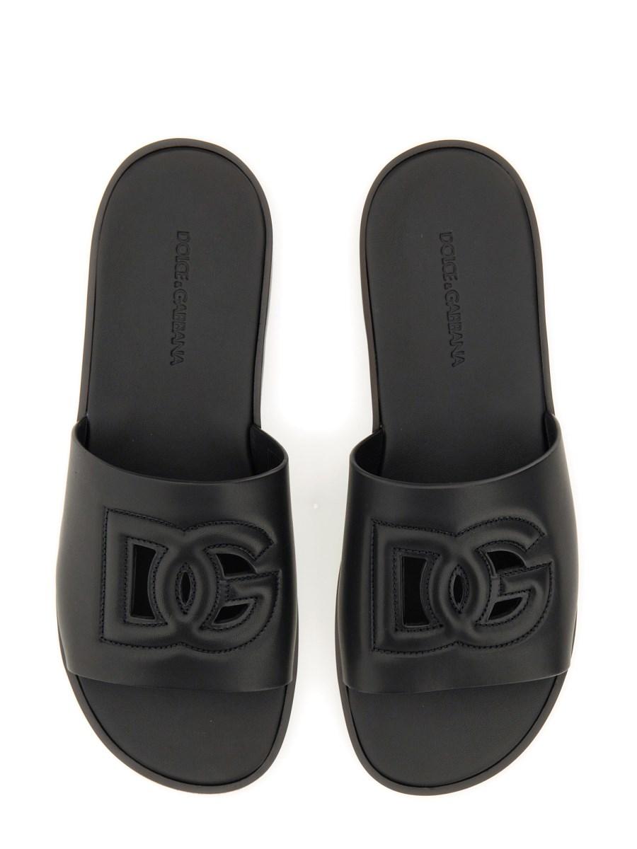 DOLCE & GABBANA SANDALO IN PELLE CON LOGO IN RILIEVO