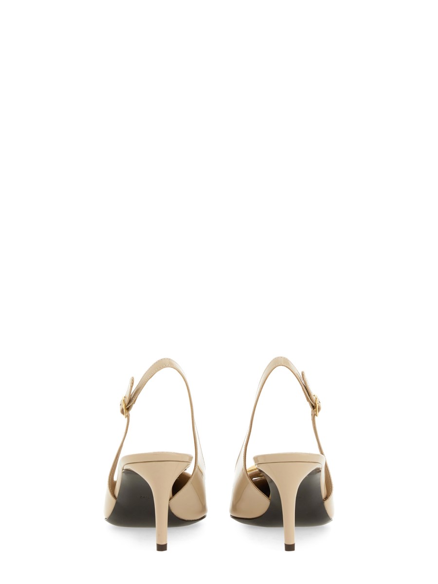 DOLCE & GABBANA SLING BACK CON LOGO IN PELLE LUCIDA