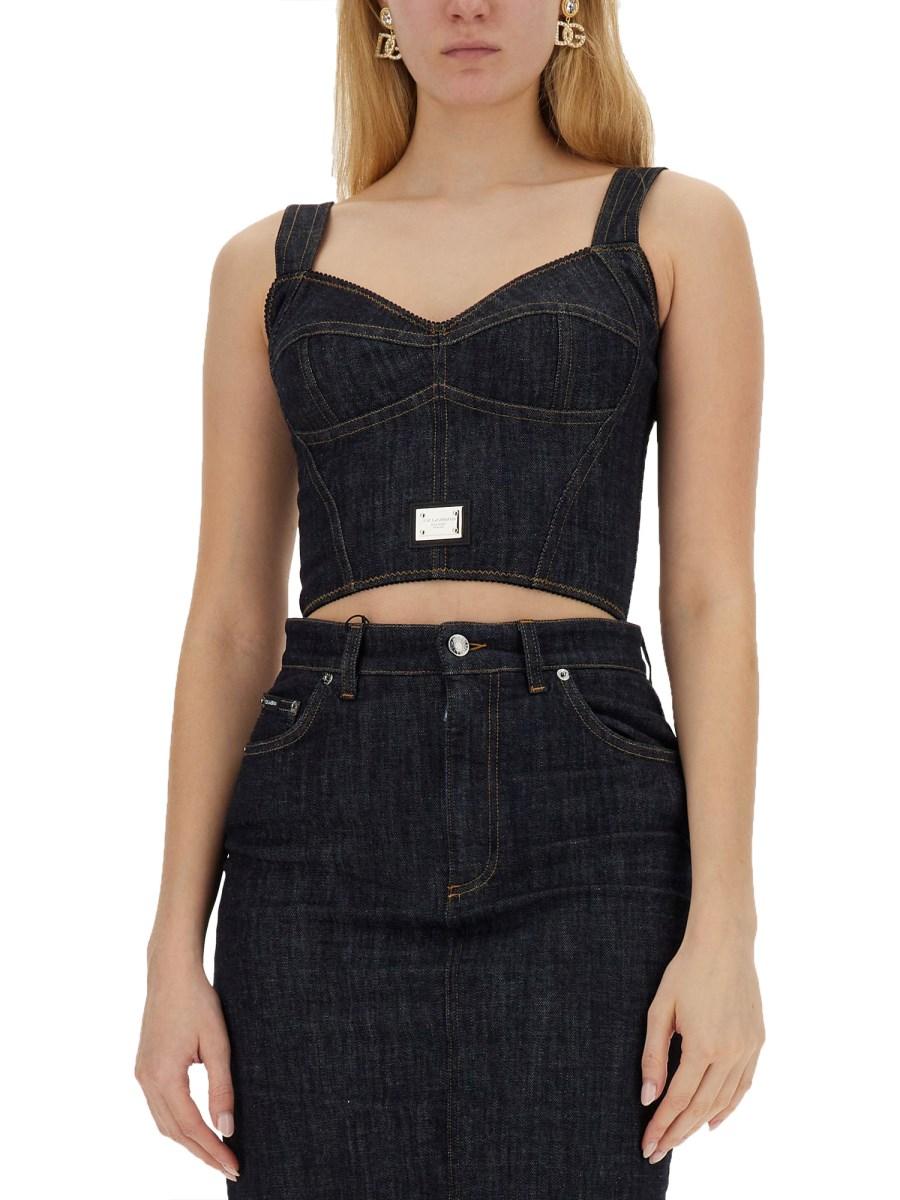 DOLCE & GABBANA TOP BUSTIER IN DENIM DI COTONE