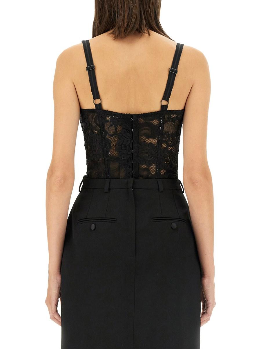 DOLCE & GABBANA TOP CORSETTERIA IN RASO E PIZZO