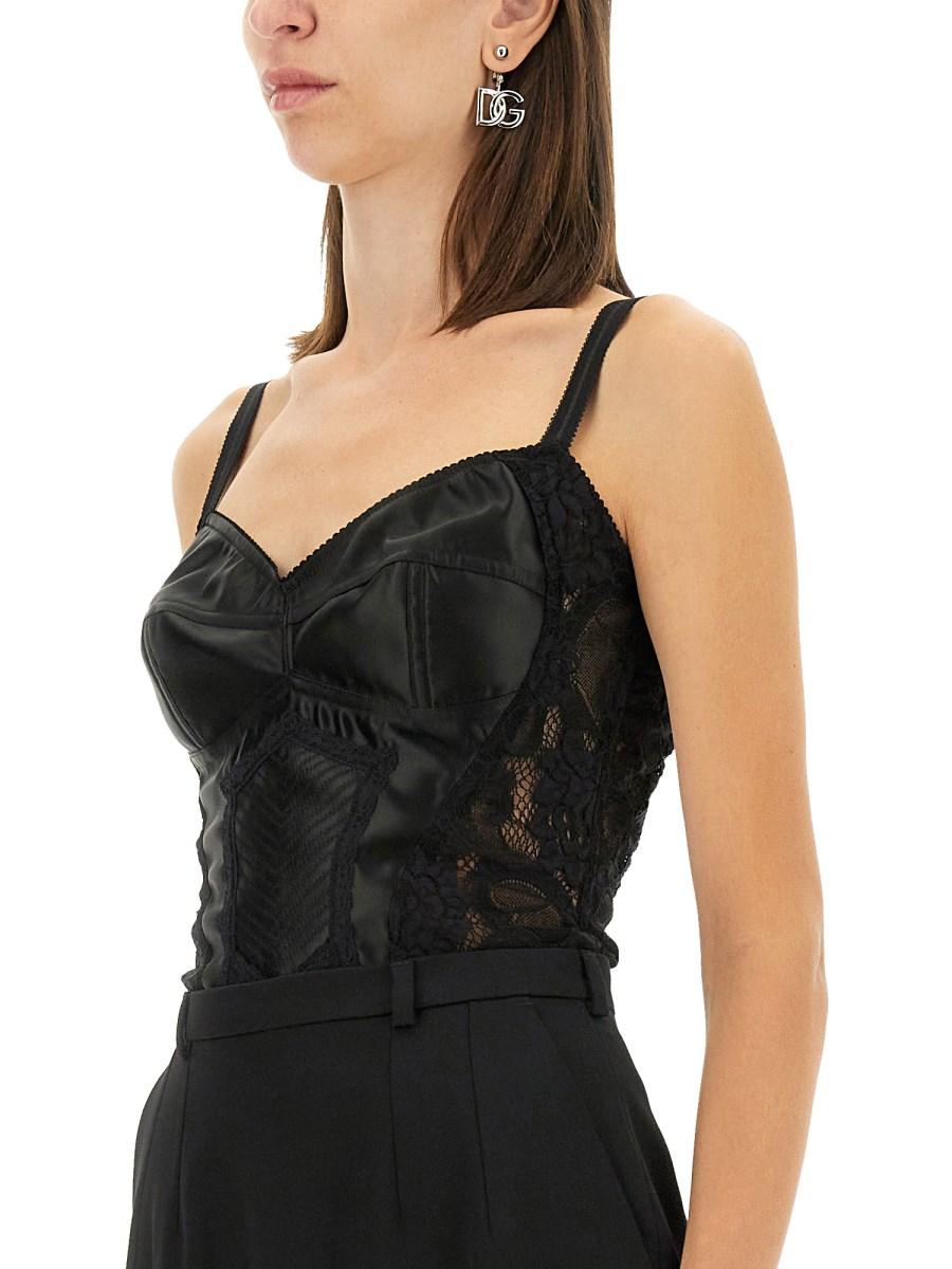 DOLCE & GABBANA TOP CORSETTERIA IN RASO E PIZZO