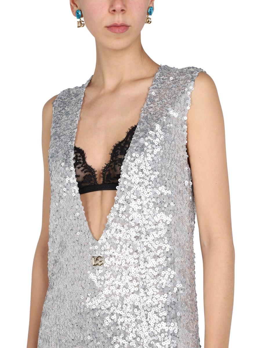DOLCE & GABBANA TOP IN PAILLETTES CON LOGO