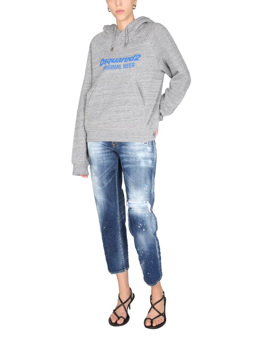 DSQUARED FELPA CON CAPPUCCIO IN COTONE STAMPA LOGO