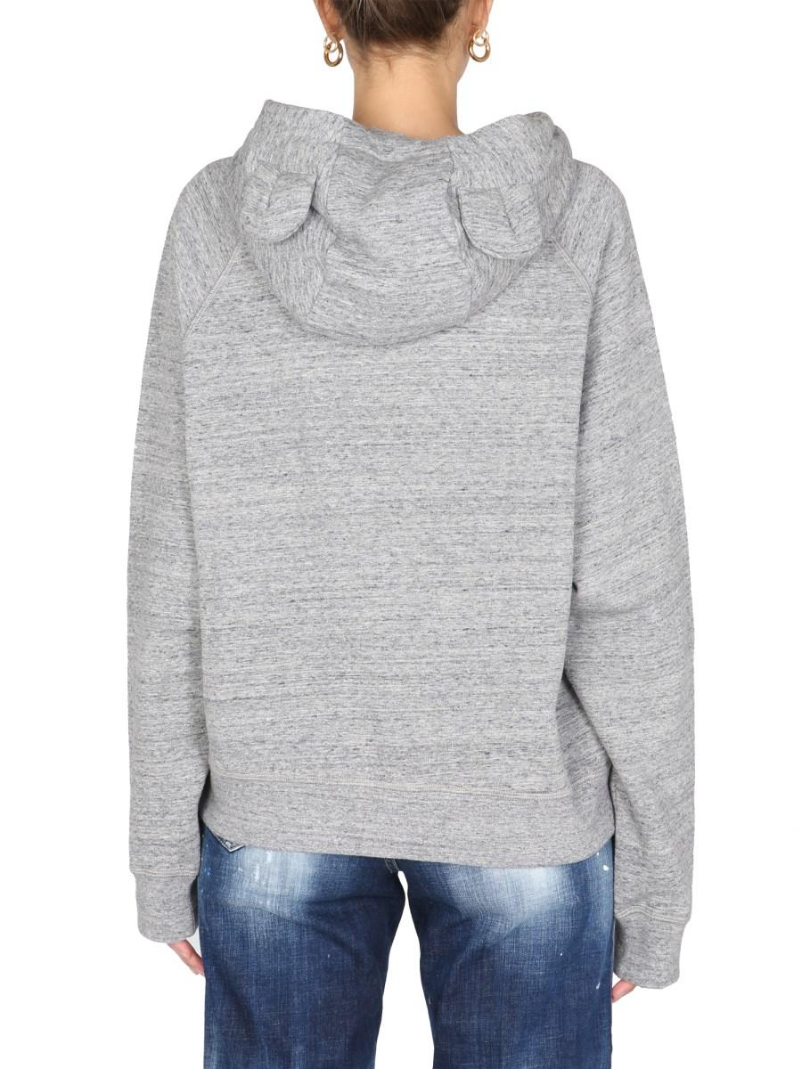 DSQUARED FELPA CON CAPPUCCIO IN COTONE STAMPA LOGO