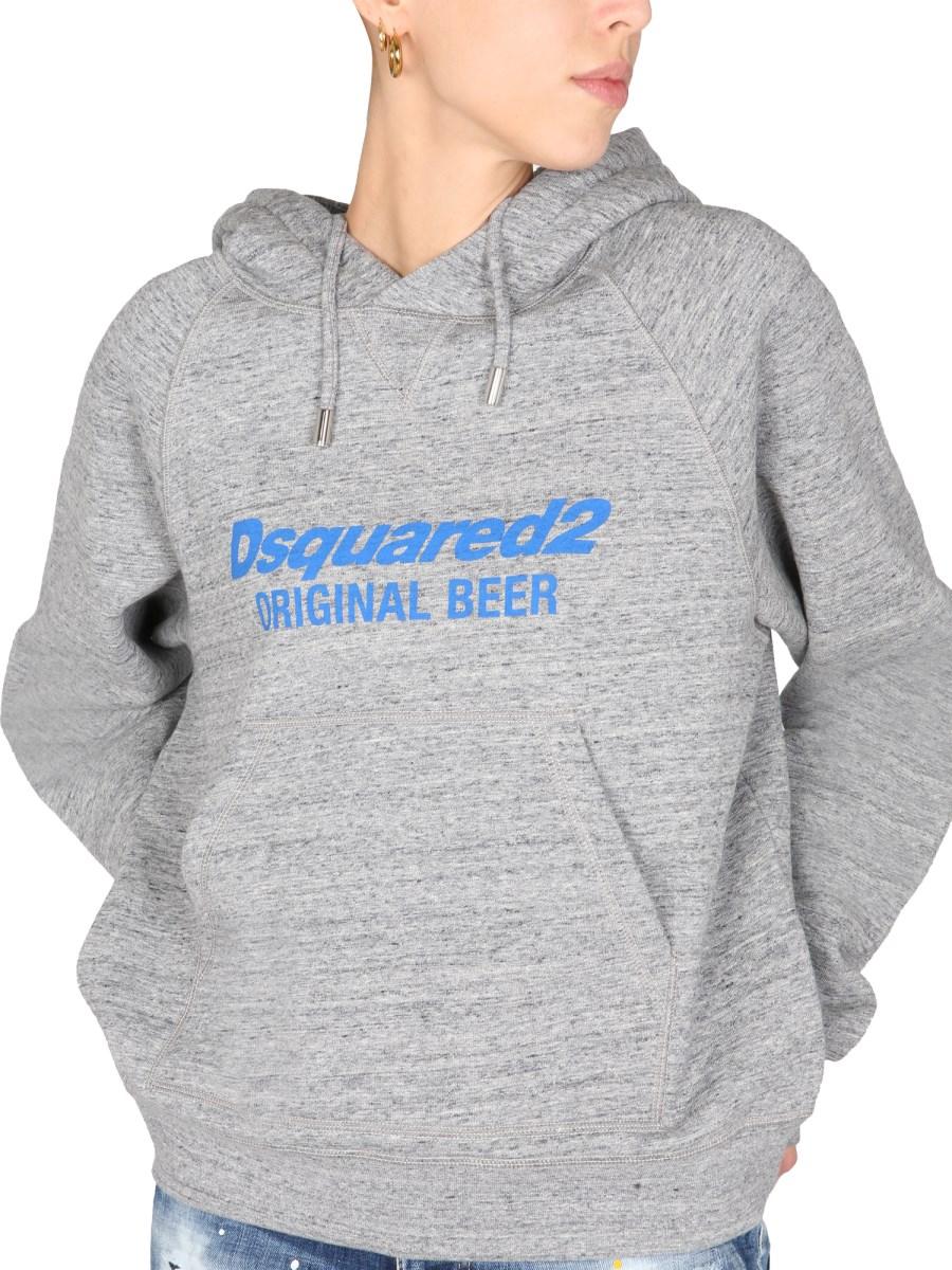 DSQUARED FELPA CON CAPPUCCIO IN COTONE STAMPA LOGO