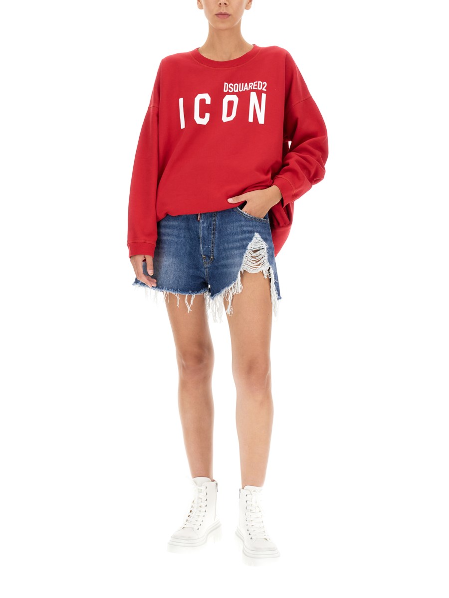 DSQUARED FELPA "ICON" IN COTONE CON STAMPA LOGO