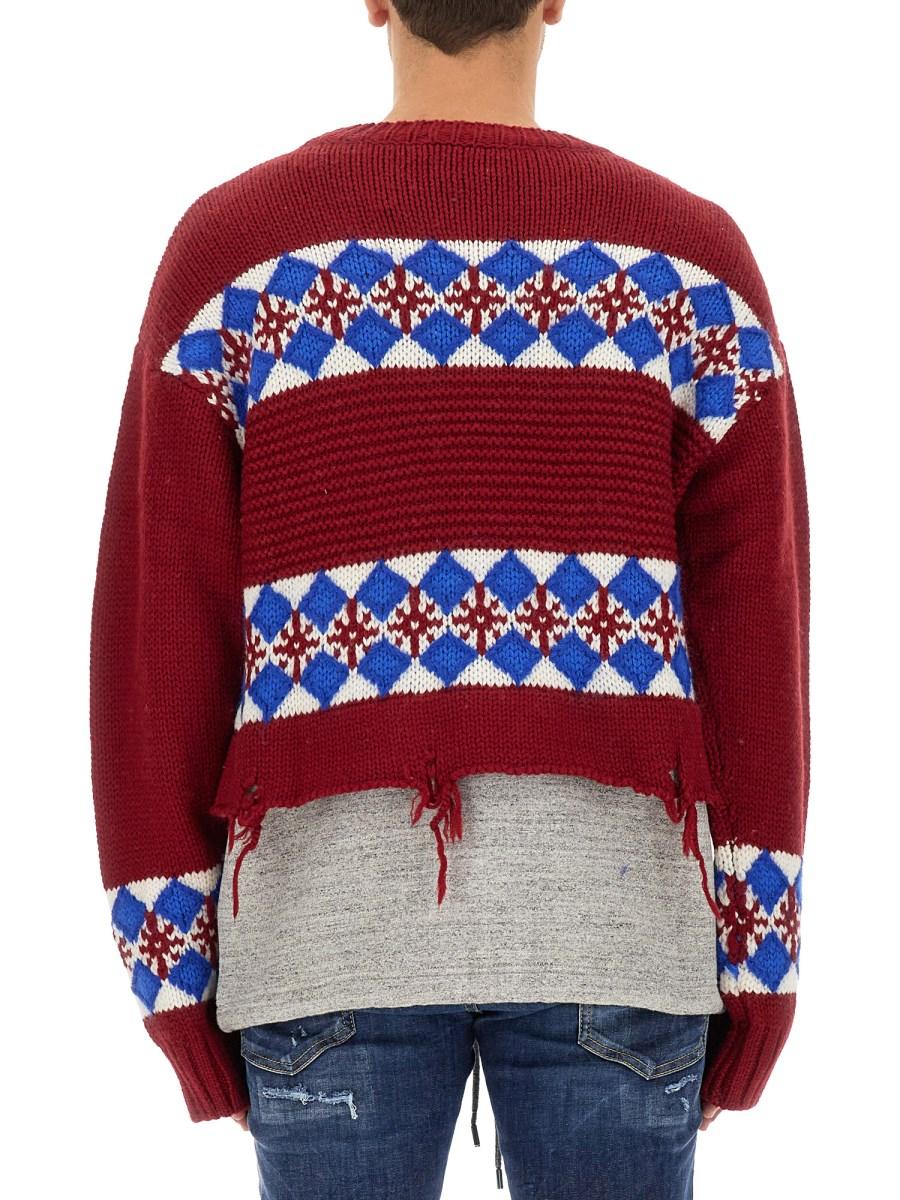 DSQUARED MAGLIA HYBRID JACQUARD IN LANA