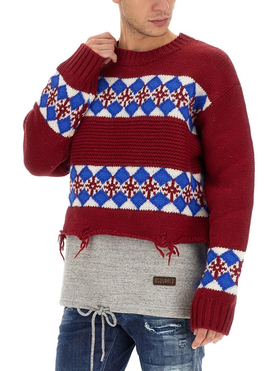 DSQUARED MAGLIA HYBRID JACQUARD IN LANA