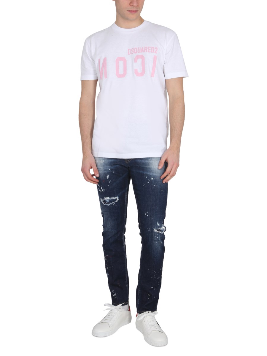 DSQUARED T-SHIRT CON STAMPA LOGO IN COTONE