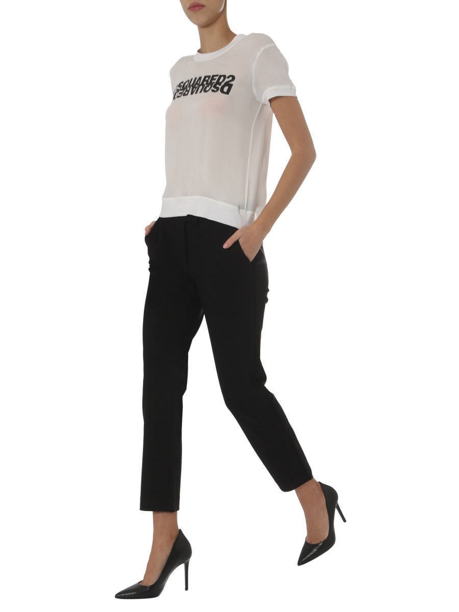 DSQUARED T-SHIRT GIROCOLLO IN SETA CON LOGO