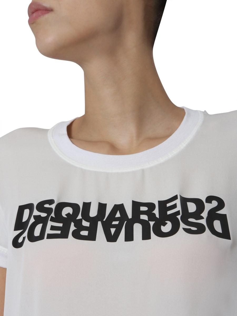 DSQUARED T-SHIRT GIROCOLLO IN SETA CON LOGO
