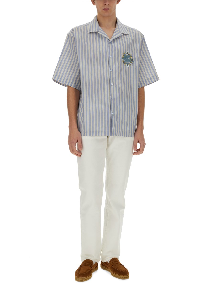 ETRO CAMICIA BOWLING A RIGHE CON LOGO RCAMATO