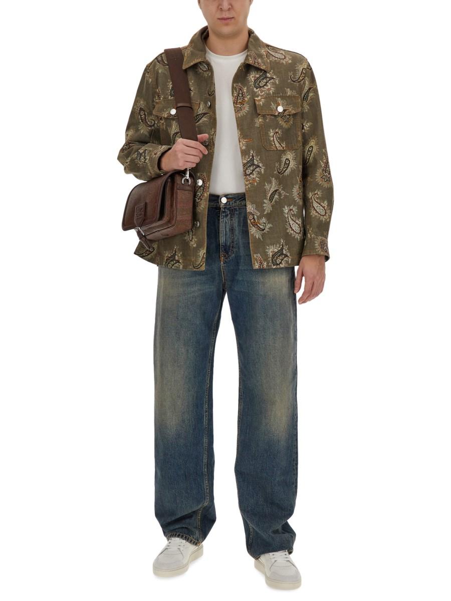 ETRO CAMICIA IN DENIM DI COTONE CON STAMPA PAISLEY