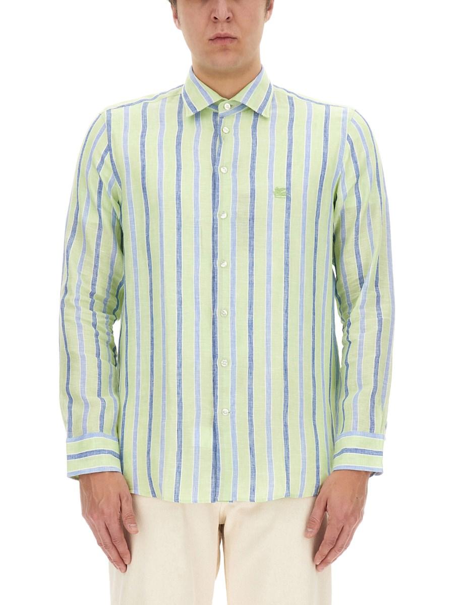 ETRO CAMICIA PEGASO IN LINO CON MOTIVO RIGA