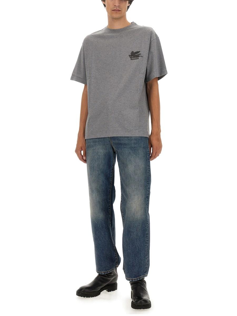 ETRO T-SHIRT IN JERSEY DI COTONE CON RICAMO PEGASO