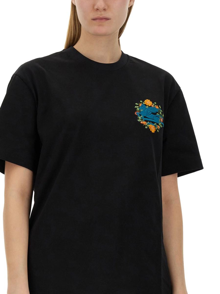 ETRO T-SHIRT IN JERSEY DI COTONE CON RICAMO PEGASO